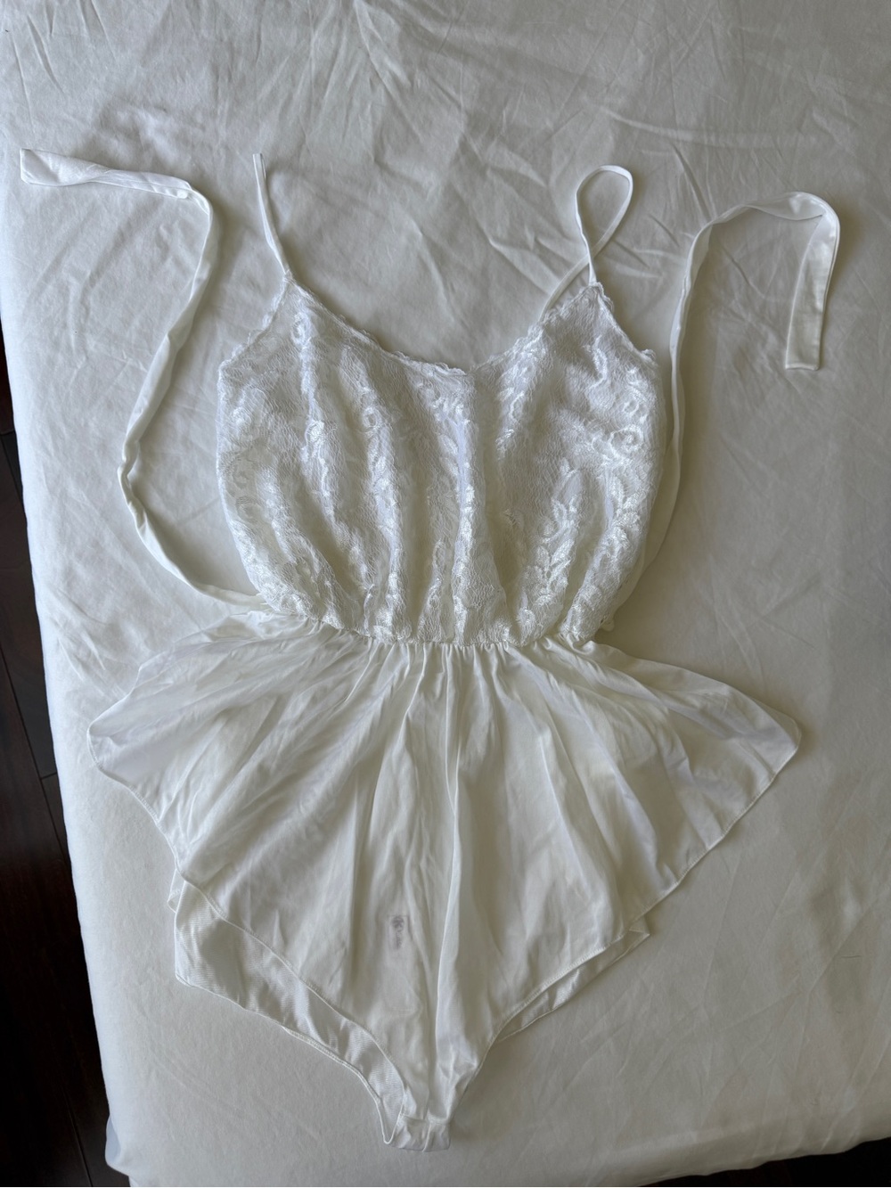 Vintage White Lace & Chiffon Teddy Bodysuit